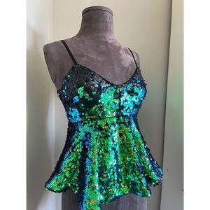 Green Sequin Spaghetti Strap Cami